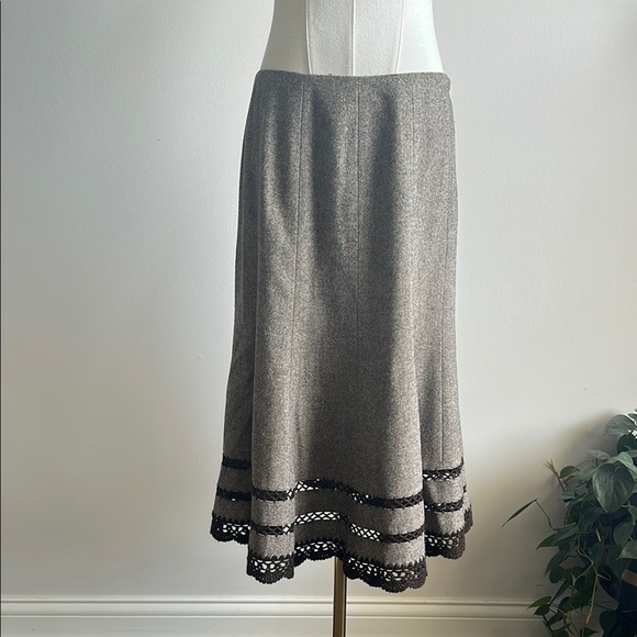 Talbots Womens Chocolate Brown Dark Academia Wool Silk Blend Preppy Midi Skirt 8 - Picture 1 of 7